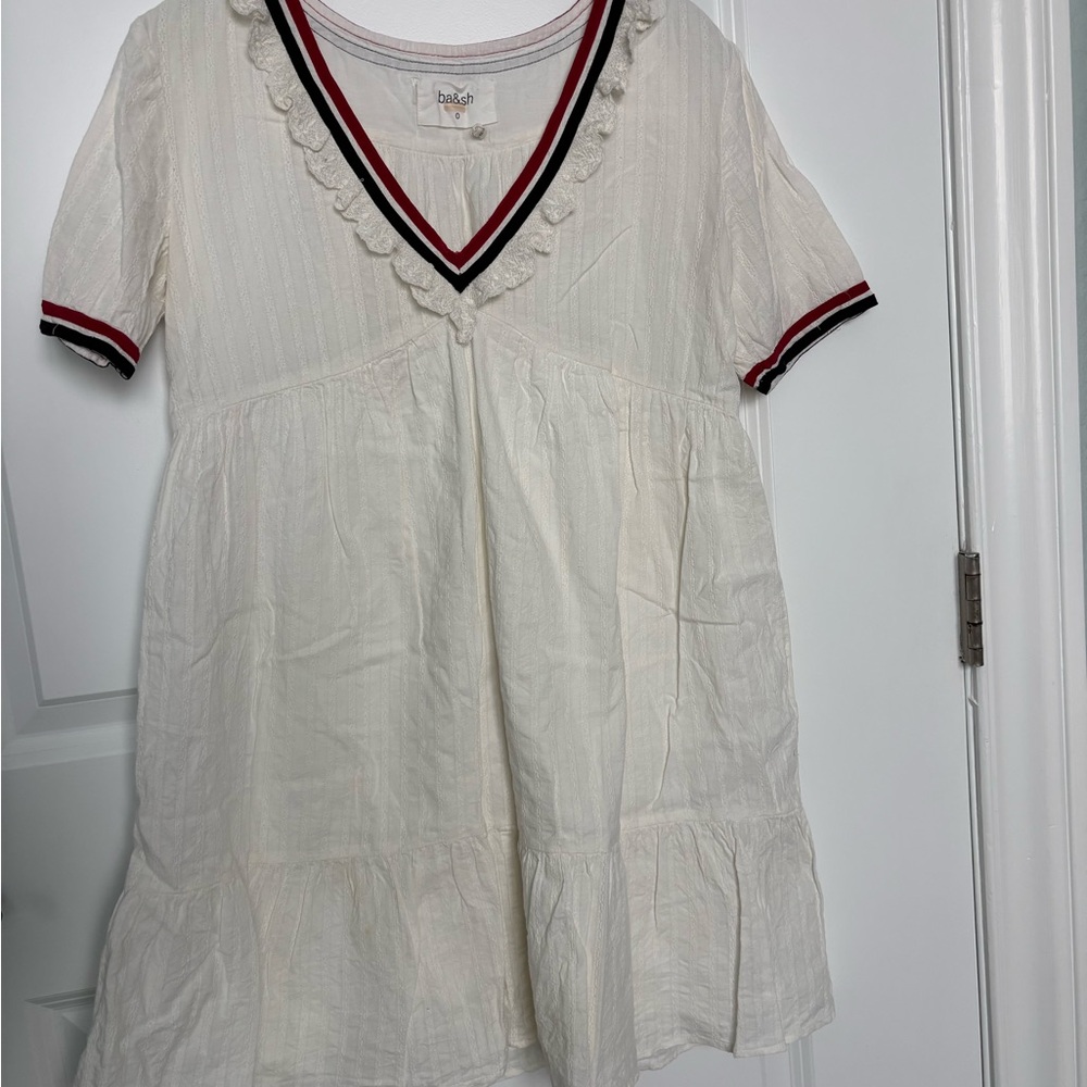 ba&sh Cream Mini Dress with Red and Black Trim